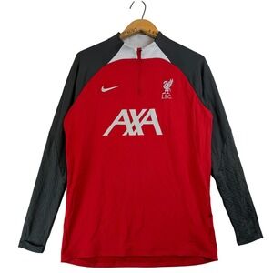 Nike Dri Fit Liverpool FC Half Zip Training Top Mens L Red Black Long Sleeve